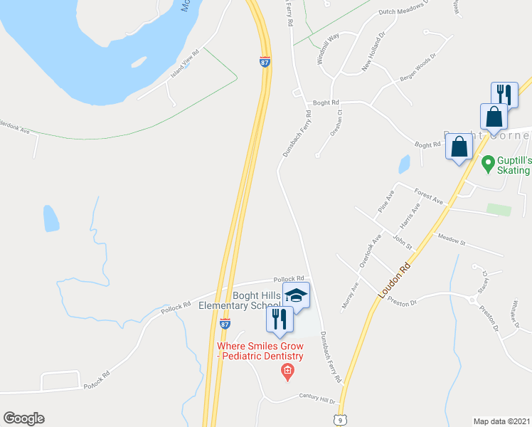 map of restaurants, bars, coffee shops, grocery stores, and more near 80 Dunsbach Ferry Road in Cohoes