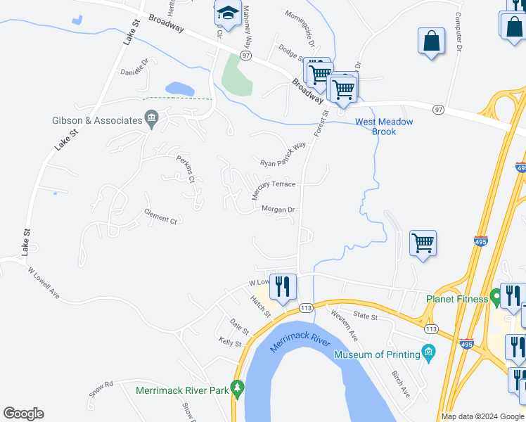 map of restaurants, bars, coffee shops, grocery stores, and more near 98 Morgan Drive in Haverhill