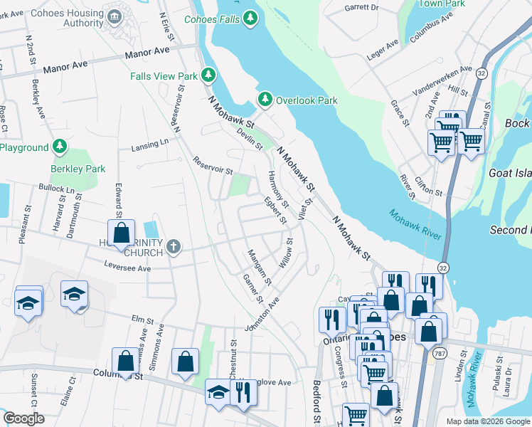 map of restaurants, bars, coffee shops, grocery stores, and more near 35 Egbert Street in Cohoes