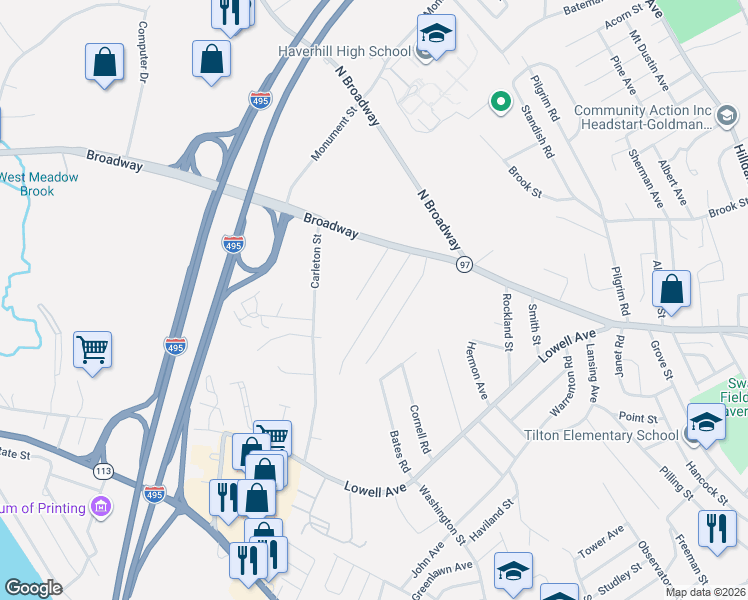 map of restaurants, bars, coffee shops, grocery stores, and more near 39 Edgewood Avenue in Haverhill