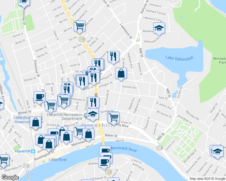 map of restaurants, bars, coffee shops, grocery stores, and more near 8 Clinton Street in Haverhill