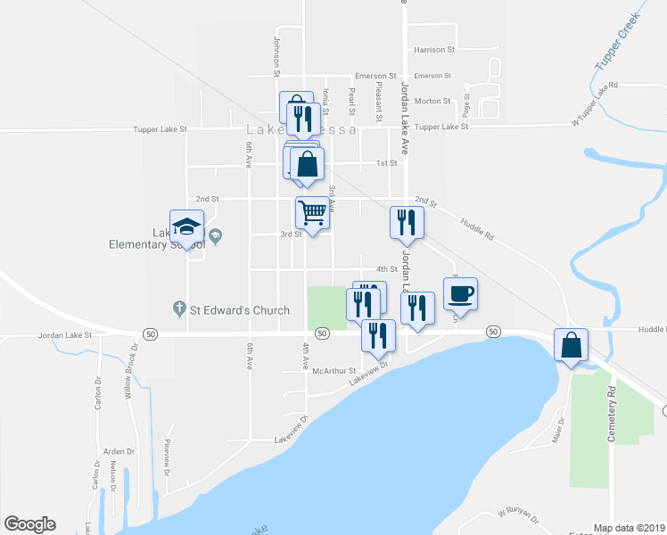 map of restaurants, bars, coffee shops, grocery stores, and more near 804 3rd Avenue in Lake Odessa