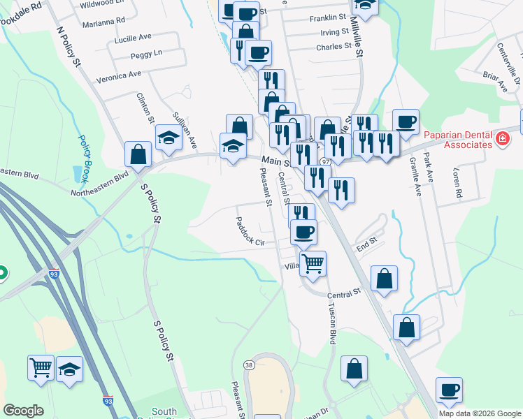 map of restaurants, bars, coffee shops, grocery stores, and more near 18 Pleasant Street in Salem