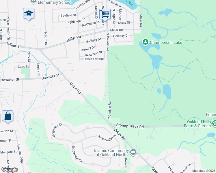 map of restaurants, bars, coffee shops, grocery stores, and more near 129-599 South Conklin Road in Orion charter Township