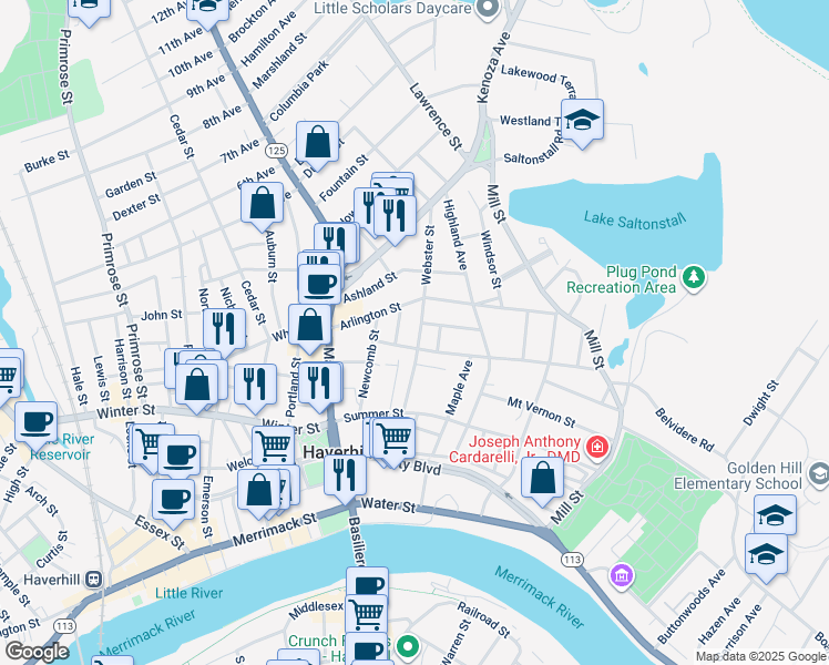 map of restaurants, bars, coffee shops, grocery stores, and more near 8 Clinton Street in Haverhill