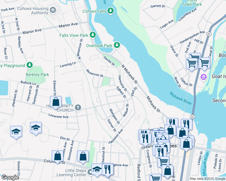 map of restaurants, bars, coffee shops, grocery stores, and more near 5 Jay Street in Cohoes