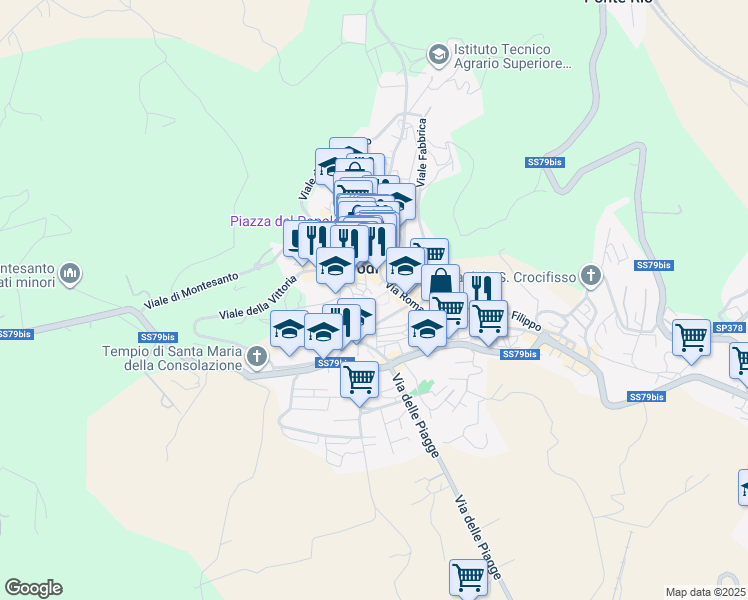 map of restaurants, bars, coffee shops, grocery stores, and more near 23 Via Lorenzo Leoni in Todi
