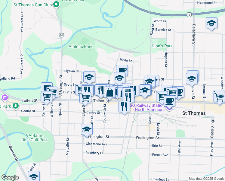 map of restaurants, bars, coffee shops, grocery stores, and more near in St. Thomas