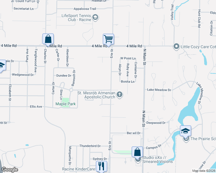 map of restaurants, bars, coffee shops, grocery stores, and more near 626 Johnson Avenue in Racine