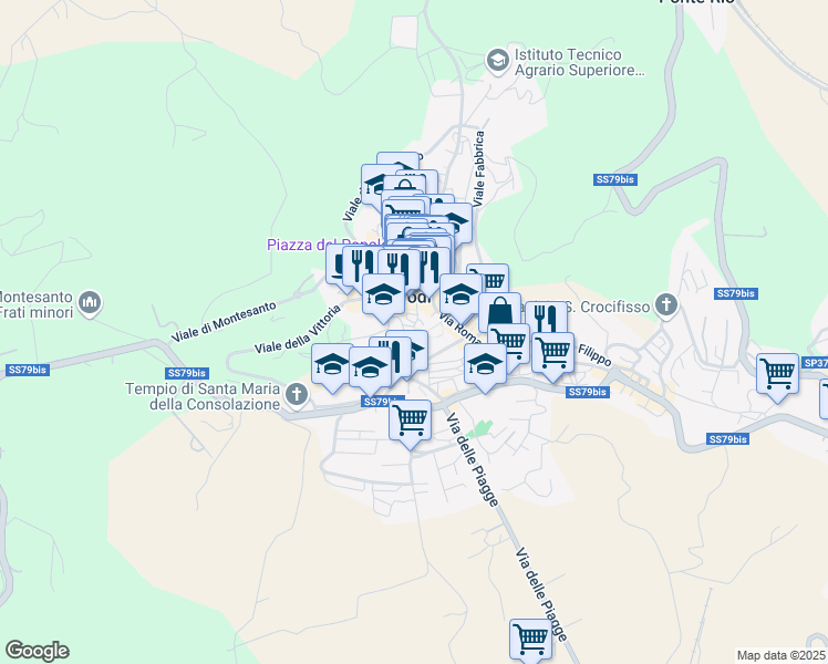 map of restaurants, bars, coffee shops, grocery stores, and more near 23 Via Lorenzo Leoni in Todi