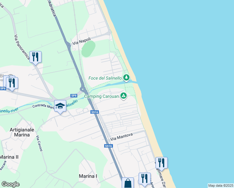map of restaurants, bars, coffee shops, grocery stores, and more near 57 Via Riva del Sole in Giulianova