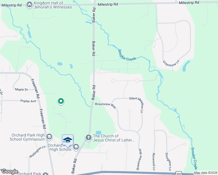 map of restaurants, bars, coffee shops, grocery stores, and more near 22 Evergreen Trail in Orchard Park