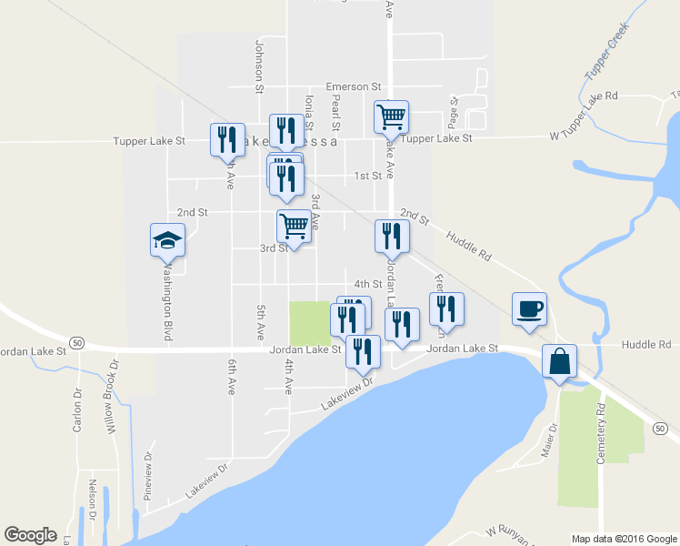 map of restaurants, bars, coffee shops, grocery stores, and more near 811 2nd Avenue in Lake Odessa