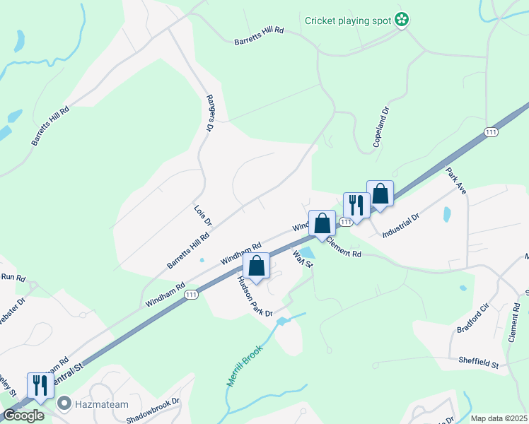 map of restaurants, bars, coffee shops, grocery stores, and more near 136 Barretts Hill Road in Hudson