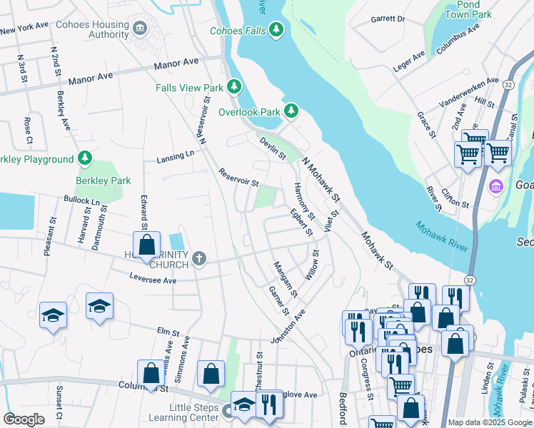 map of restaurants, bars, coffee shops, grocery stores, and more near 5 Jay Street in Cohoes