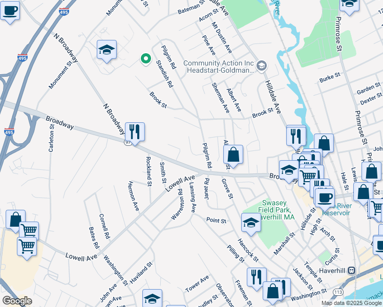 map of restaurants, bars, coffee shops, grocery stores, and more near 6 Bonin Drive in Haverhill