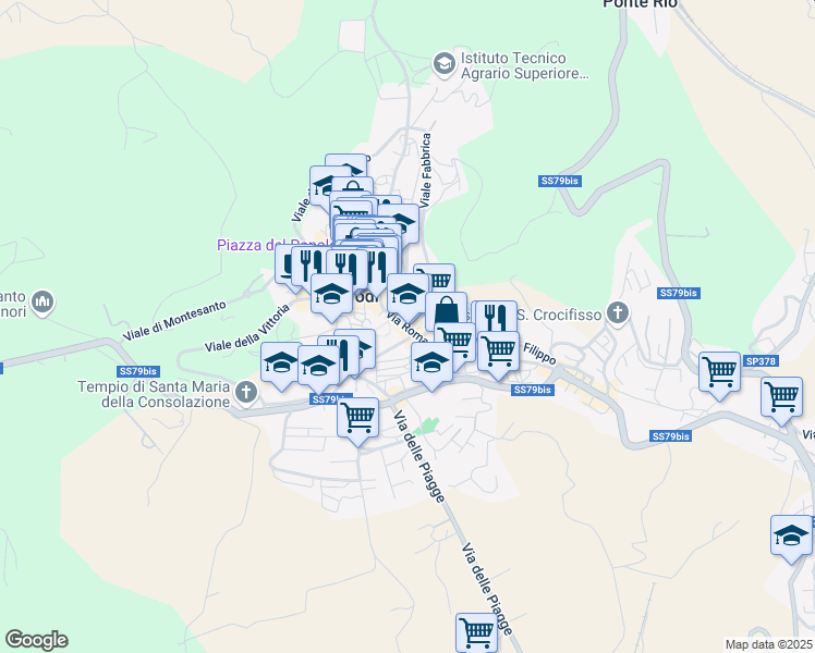 map of restaurants, bars, coffee shops, grocery stores, and more near 11 Via SS. Filippo e Giacomo in Todi