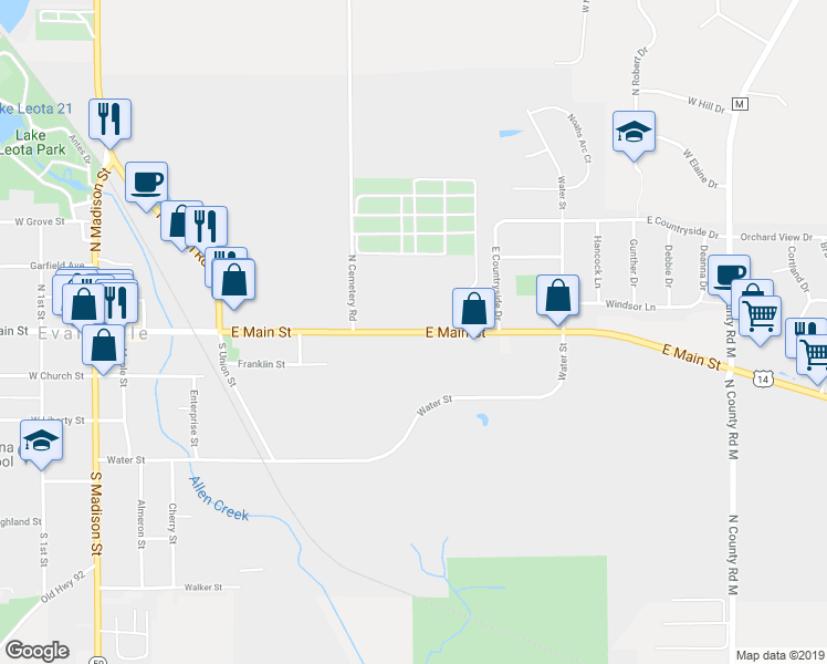 map of restaurants, bars, coffee shops, grocery stores, and more near 460 East Main Street in Evansville