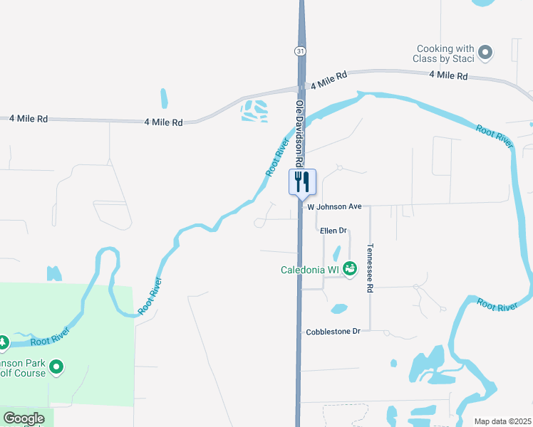 map of restaurants, bars, coffee shops, grocery stores, and more near 4930 Kings Cove Road in Racine