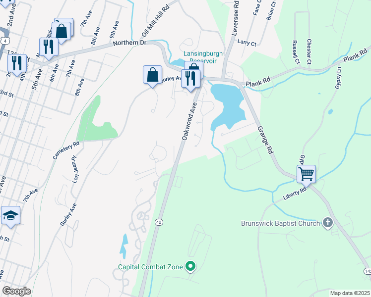 map of restaurants, bars, coffee shops, grocery stores, and more near 303 Oakwood Avenue in Troy