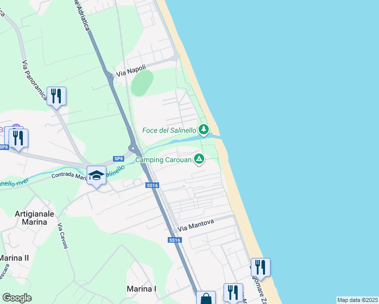 map of restaurants, bars, coffee shops, grocery stores, and more near 57 Via Riva del Sole in Giulianova
