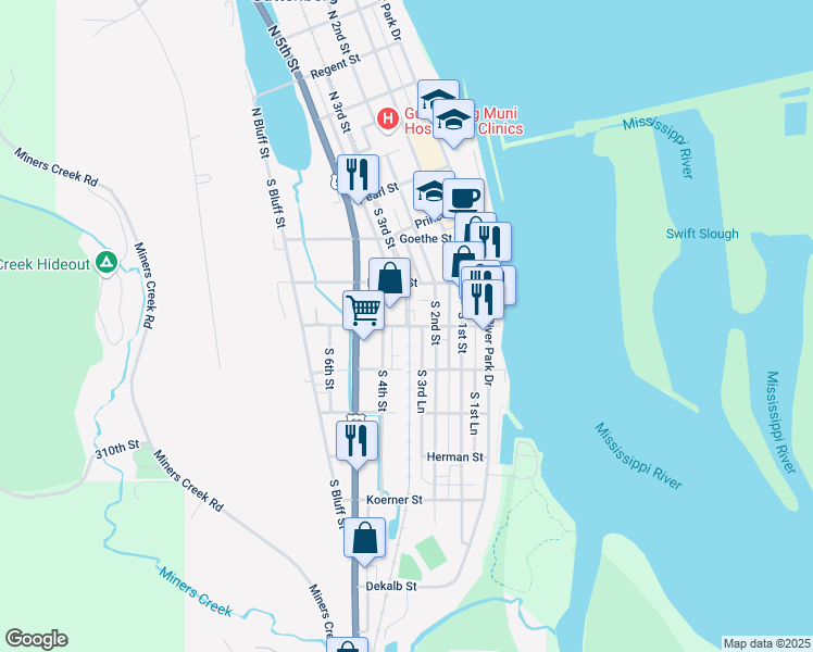 map of restaurants, bars, coffee shops, grocery stores, and more near Schiller Street in Guttenberg