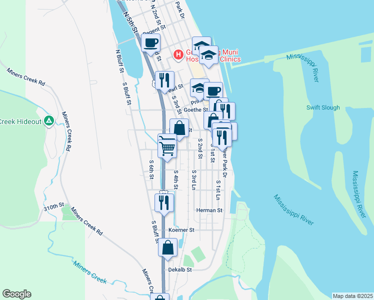 map of restaurants, bars, coffee shops, grocery stores, and more near Schiller Street in Guttenberg
