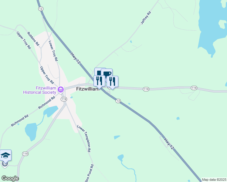 map of restaurants, bars, coffee shops, grocery stores, and more near in Fitzwilliam