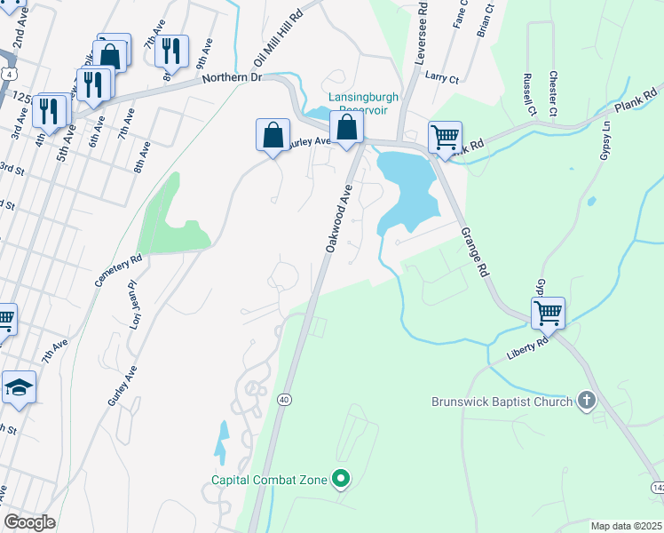 map of restaurants, bars, coffee shops, grocery stores, and more near 303 Oakwood Avenue in Troy
