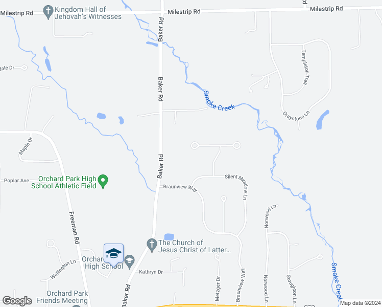 map of restaurants, bars, coffee shops, grocery stores, and more near 22 Evergreen Trail in Orchard Park