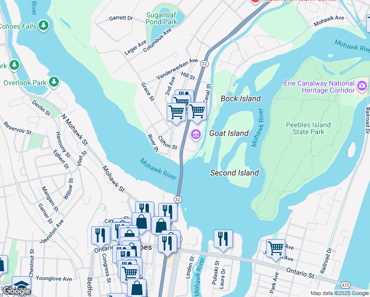 map of restaurants, bars, coffee shops, grocery stores, and more near 11 Saratoga Avenue in Waterford