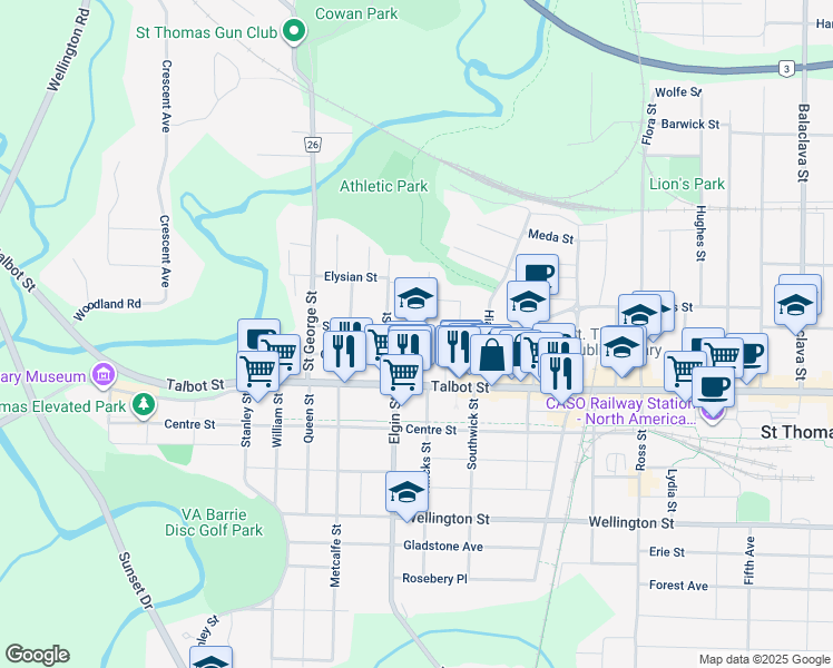 map of restaurants, bars, coffee shops, grocery stores, and more near in St. Thomas