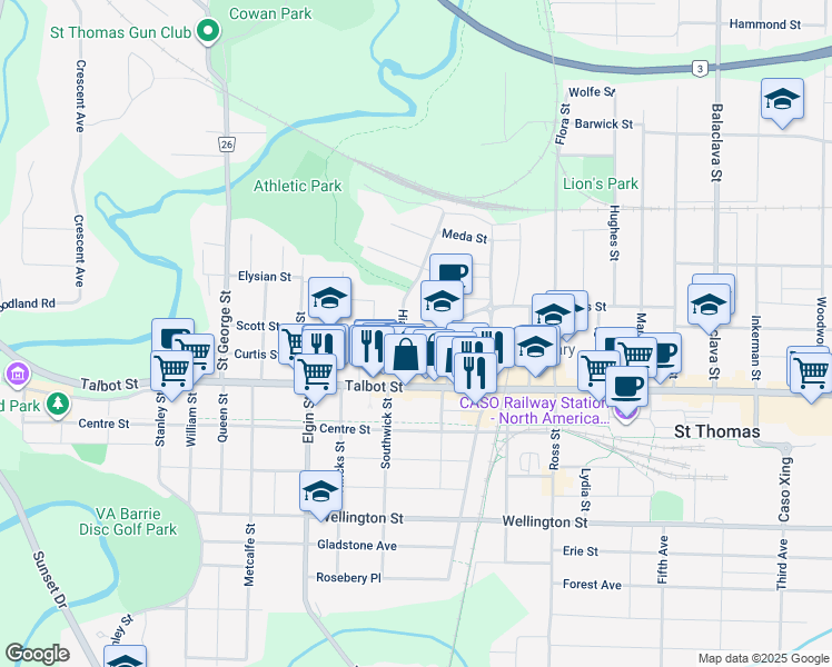 map of restaurants, bars, coffee shops, grocery stores, and more near in St. Thomas
