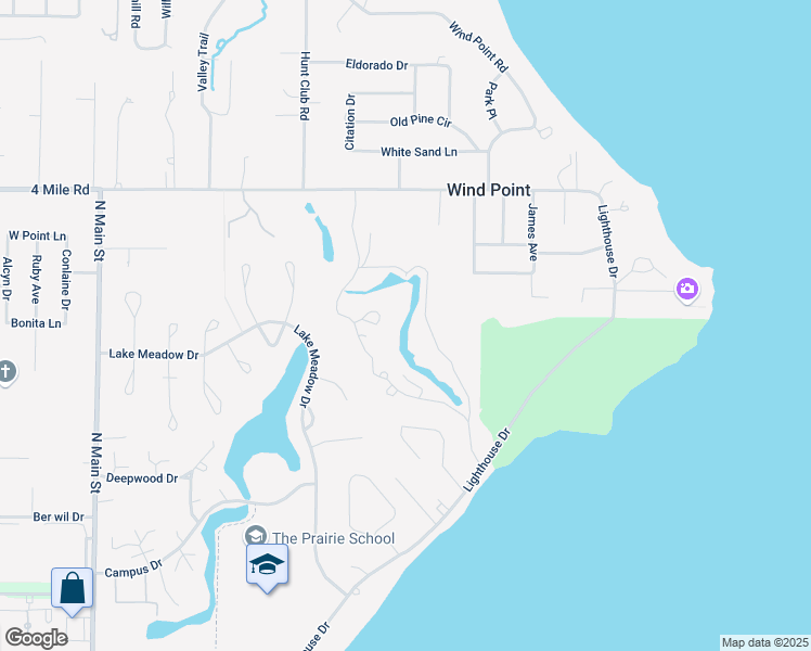 map of restaurants, bars, coffee shops, grocery stores, and more near 33 East 4 Mile Road in Wind Point