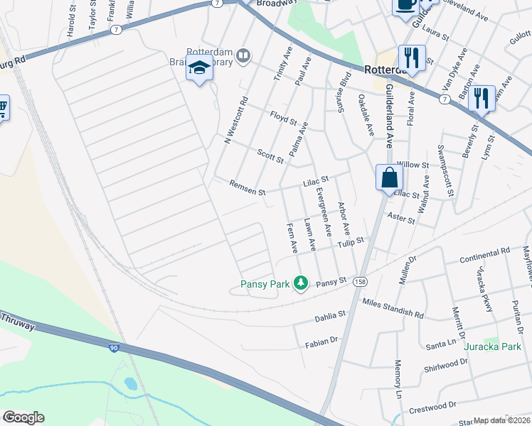 map of restaurants, bars, coffee shops, grocery stores, and more near 199 Remsen Street in Rotterdam