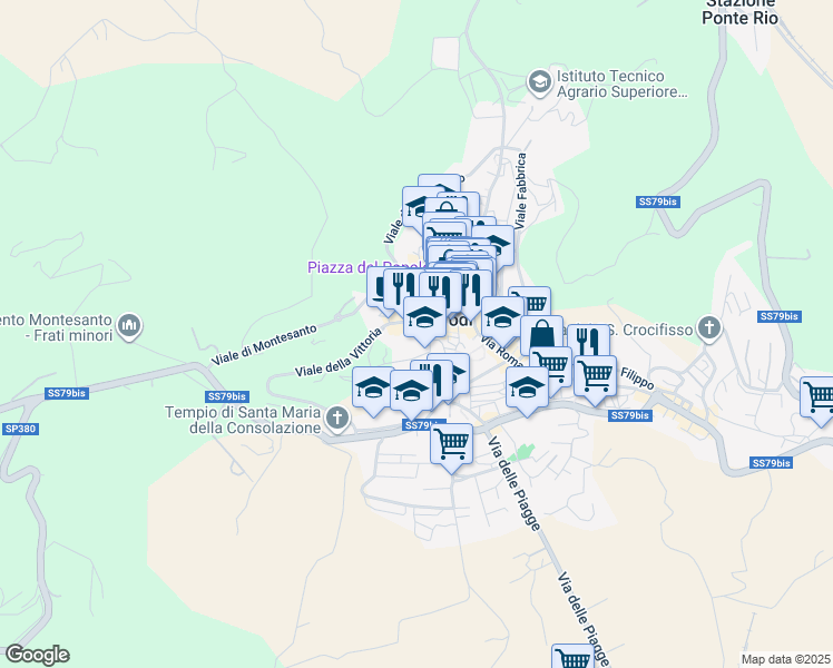 map of restaurants, bars, coffee shops, grocery stores, and more near 5 Piazza Pignattaria in Todi