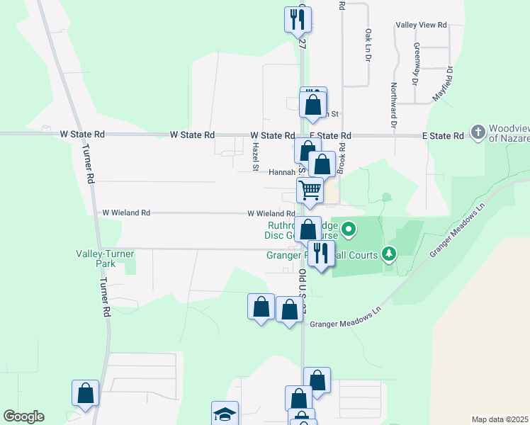 map of restaurants, bars, coffee shops, grocery stores, and more near 1116 West Wieland Road in Lansing