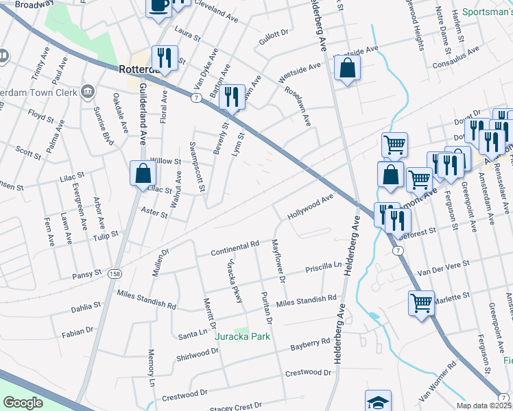 map of restaurants, bars, coffee shops, grocery stores, and more near 2151 Robinwood Avenue in Rotterdam