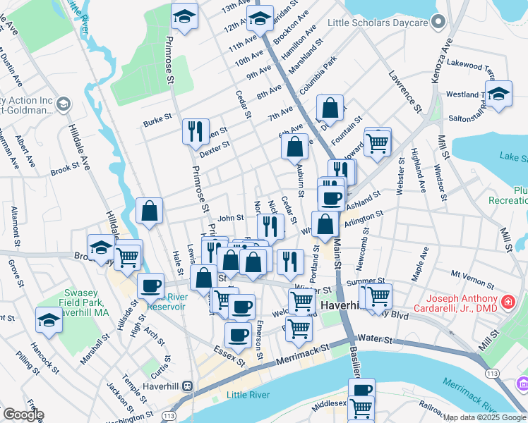map of restaurants, bars, coffee shops, grocery stores, and more near 1 Union Street in Haverhill
