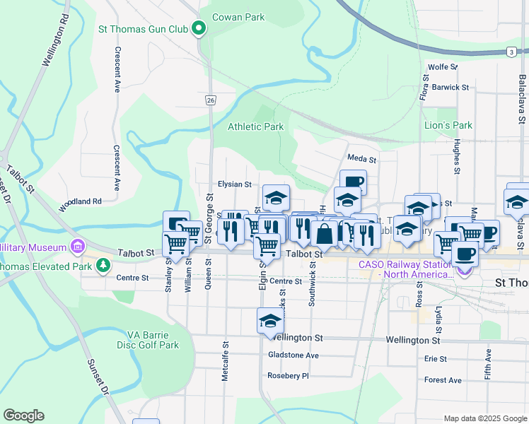 map of restaurants, bars, coffee shops, grocery stores, and more near 47 Scott Street in Saint Thomas