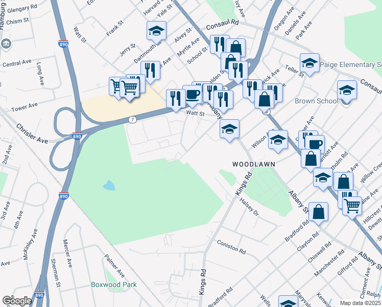 map of restaurants, bars, coffee shops, grocery stores, and more near 215 Jackson Avenue in Schenectady