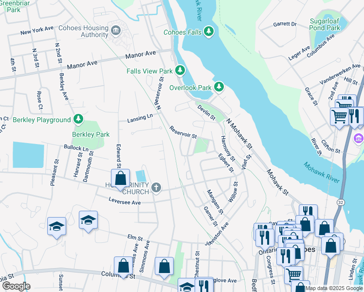 map of restaurants, bars, coffee shops, grocery stores, and more near 2 Division Street in Cohoes