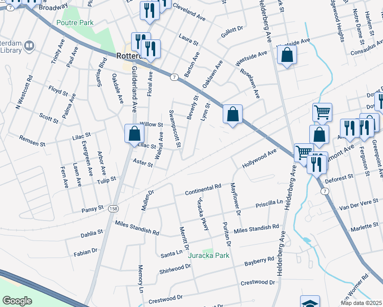 map of restaurants, bars, coffee shops, grocery stores, and more near 1071 Beverly Street in Rotterdam