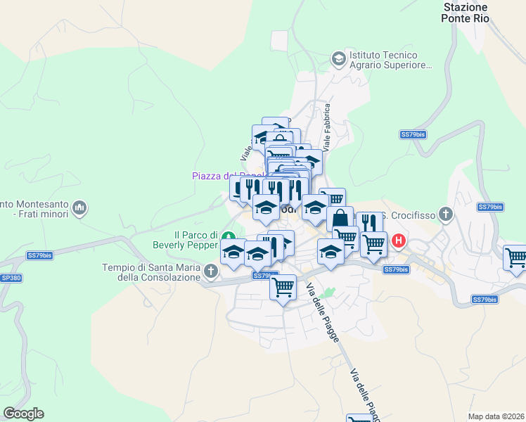 map of restaurants, bars, coffee shops, grocery stores, and more near 18 Via Mura Etrusche in Todi