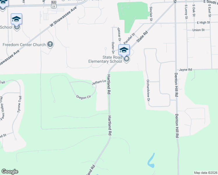 map of restaurants, bars, coffee shops, grocery stores, and more near 11552 Hartland Road in Fenton