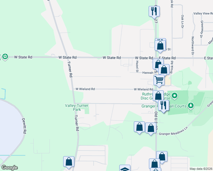 map of restaurants, bars, coffee shops, grocery stores, and more near 1395 Bennett Road in Lansing
