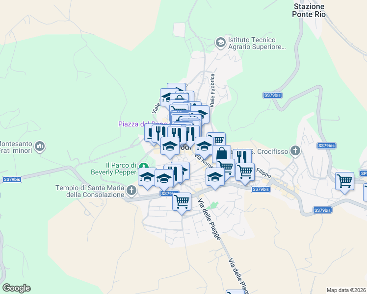 map of restaurants, bars, coffee shops, grocery stores, and more near in Todi