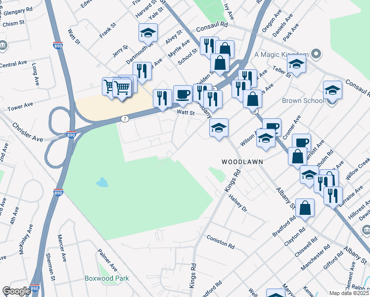 map of restaurants, bars, coffee shops, grocery stores, and more near 215 Jackson Avenue in Schenectady