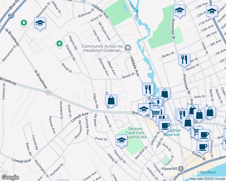 map of restaurants, bars, coffee shops, grocery stores, and more near 31 Woodcock Avenue in Haverhill