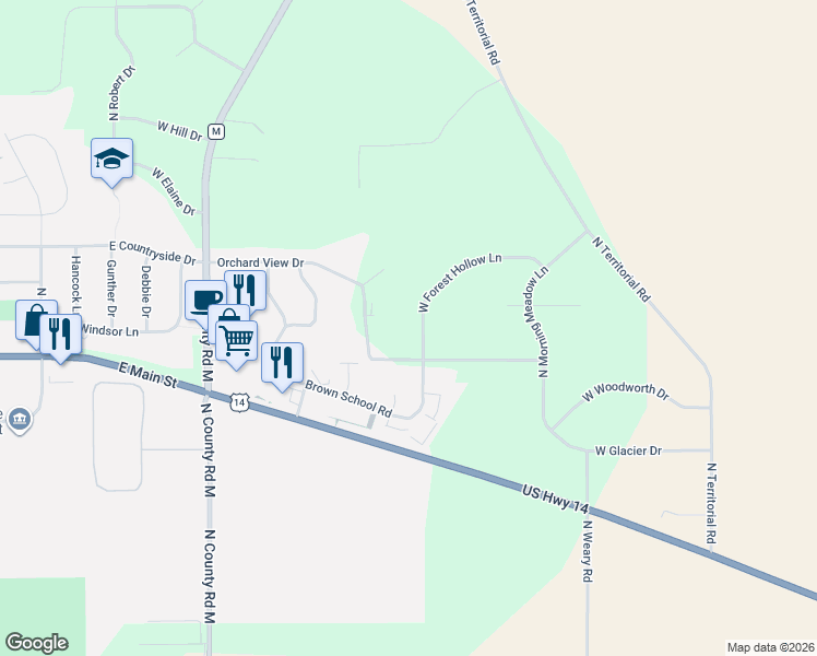 map of restaurants, bars, coffee shops, grocery stores, and more near 13376 West Forest Hollow Lane in Evansville